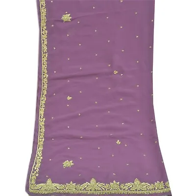 Sanskriti Vintage Dupatta Georgette Purple Hand Beaded Zardozi Work Stole • $64.99