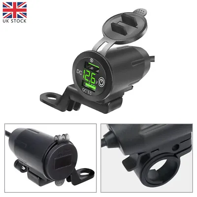 12V 2 USB Motorcycle Handlebar QC 3.0 Charger Socket Voltmeter 2 Switch&Mount UK • £11
