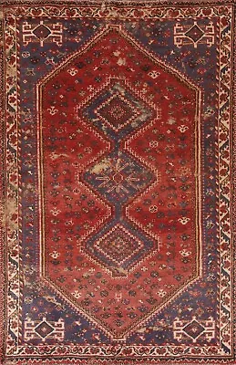 Vintage Area Rug 5x8 Ft.Qashqai Oriental Handmade Low Pile Wool Living Room Rug • $658.80