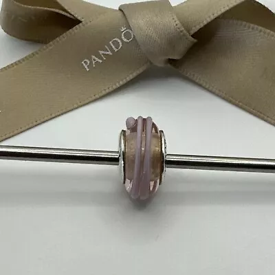 Authentic Pandora Murano Glass Bead Pink Ribbon Charm 790617 Retired • $29