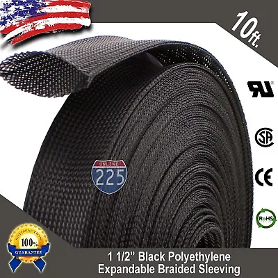 10 FT. 1 1/2  Black Expandable Wire Cable Sleeving Sheathing Braided Loom Tubing • $13.50