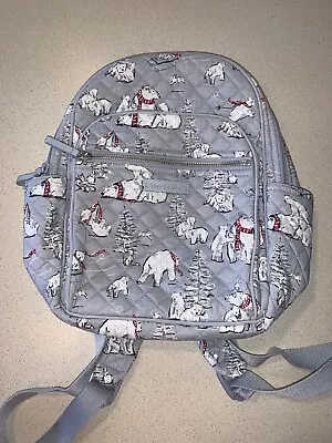 Vera Bradley Beary Merry Backpack 16  Campus Holiday Bag Polar Bear Multi Pocket • $44.99