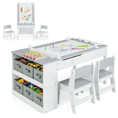 2-in-1 Kids Art Table And Easel Set Toddler Play Activity Drawing Desk W/Chairs • £117.95