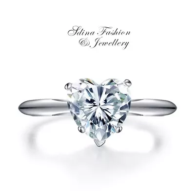 $47.99 • Buy 925 Sterling Silver SONA Diamond 2 Ct Single Heart Cut Engagement Wedding Ring