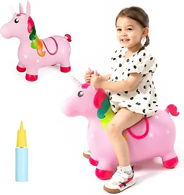 INPANY Pink Unicorn Hopper Horse Hopper Bouncy Inflatable Animal Ride-On Toy F • $42.17