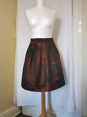 Coast Taffeta Style Pleated Flared Skirt Red Black Pockets Size 8 Lined Bnwot • £15