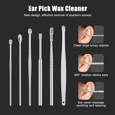 6pcs Ear Pick Cleaning Ear Wax Removal Digger Tweezers Spiral Cleaner Care Tool • £2.86