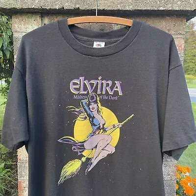 Vintage 1990s Elvira Mistress Of The Dark Movie Black T-Shirt AN31997 • $16.99