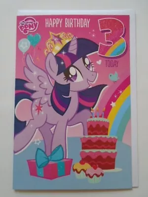  My Little Pony Age 3 Glitter Birthday Card & Envelope - Size A5 - NEW • £3.25