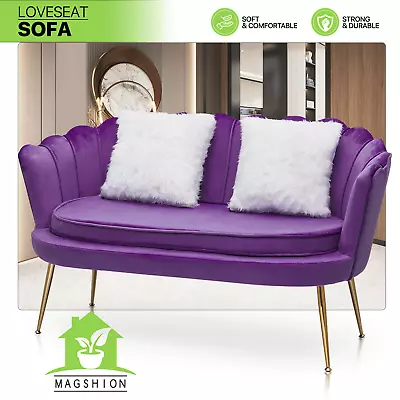 52 Purple Velvet Tufted Upholstered Sofa Couch Home Accent Love Seat W/2 Pillows • $281.99