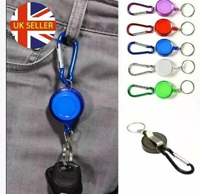 ID Card Holder Badge Retractable Key Chain Safety Coil Carabiner (Pack 2-10) • £5.98