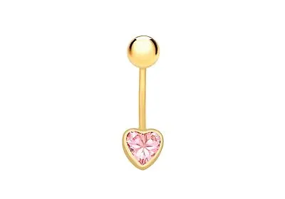 Pink Heart Belly Bar 9ct Yellow Gold • £89.36