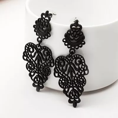 Fashion Boho Black Hollow Leaf Drop Dangle Earrings Stud Women Party Jewelry New • $2.21