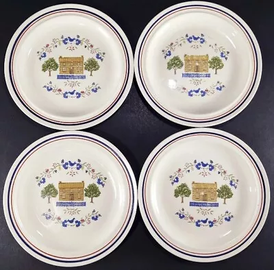 Newcor Homespun Salad Plates House Blue Bird Stoneware Set Of 4 Vintage 1986 VTG • $5.99