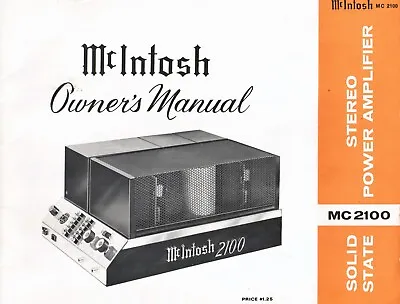 McIntosh MC-2100 Power Amplifier Original Owners Manual Money-Back Guarantee • $139