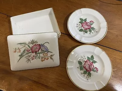 $25 • Buy Cigarette Box And Two Matching Ashtrays - Wedgewood Charnwood Pattern