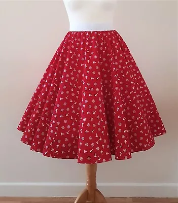 1950s Circle Skirt Red White Anchor All Sizes - Nautical Sailor Rockabilly PinUp • £28.99