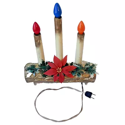 HTF VTG WORKS! Kitschy Blow Mold Candelabra Candolier Yule Log Christmas 3 Light • $34.99