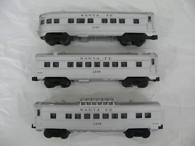 Lionel Trains O/O-27 Scale Lighted Santa Fe 3-Car Passenger Set 2408 2409 2410 • $249.99