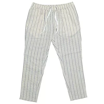 Mens Pants Jogger Beige Gray Striped Drawstring Loose Harem Casual Beach Medium • $34.99