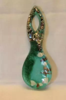 Vintage Blue Green Lucite Spoon Rest With Seashells • $19.99