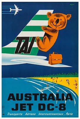 TAI - French Airline - Australia - 1950s - Vintage Airline Travel Poster • $10.99