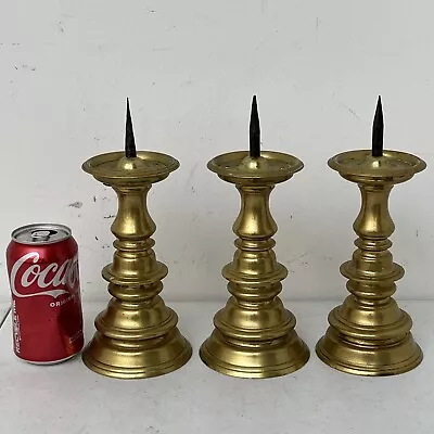 3pcs Virginia Metalcrafters Colonial Williamsburg Brass Spike Candlesticks 9.5  • $79.99