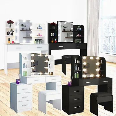 Dressing Table Mirror With Lights Stool Makeup Vanity Set Desk Organizer Dresser • £135.99