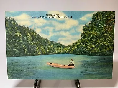 Green River Mammoth Cave National Park Kentucky Man In Jon Boat Linen Postcard • $4.99