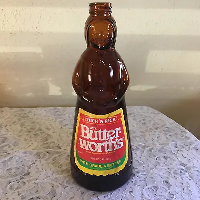 Large 11” Vintage Mrs. Butterworth’s Syrup Glass Bottle 36oz Thick N Rich NO CAP • $5.49