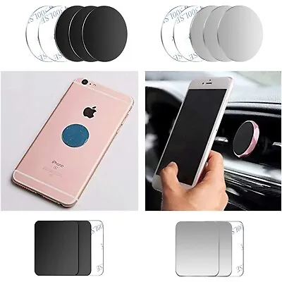 Metal Plate Peel And Stick Sticker For Smartphone Silver Black Round Rectangular • £1.90