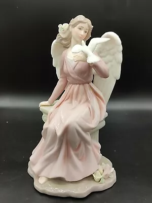 O'Well Novelties Grandeur Noel Angel In Pink Dress White Dove 11  Tall Porcelain • $44.99