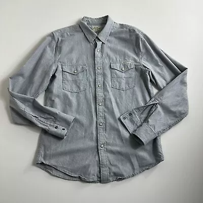 Lucky Brand Western Shirt Blue Button Up Pearl Snap Long Sleeve Mens Size Small • $19.99