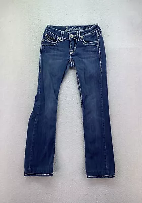 LA Idol Womens Jr Size 1 Dark Wash Low Rise Hemmed* Bootcut Denim Jeans • $11.66