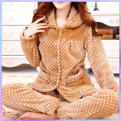 Dot Print Warm Pajamas Flannel Pajama Sets  Female Set Thick 2 Piece Tops+Pants • $45.55