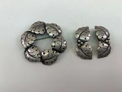 Vintage NE FROM Denmark Danish Mid Century Sterling SET Brooch & Earrings SIGNED • $95