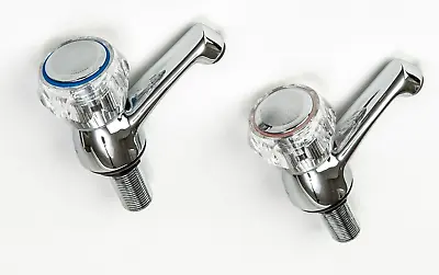 Sink / Basin Taps Chrome Traditional Design W/ Acrylic Tap Tops H 7cm USED VGC • £13