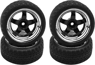 Pxyelec 4pcs Black 1/10 Scale Off Road Car RC Tyre Tires Plating Wheels 5 Spoke • £15.95