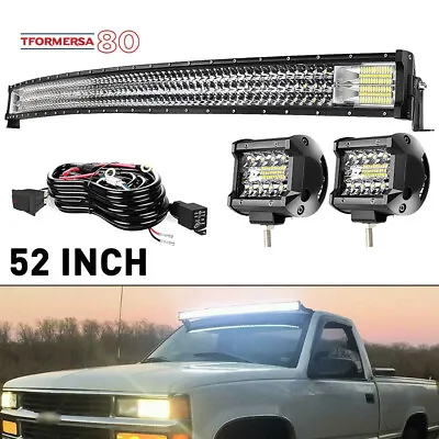 Curved 52inch LED Light Bar Flood Spot Combo Roof Driving Truck SUV+2x Pods+Wire • $84.99