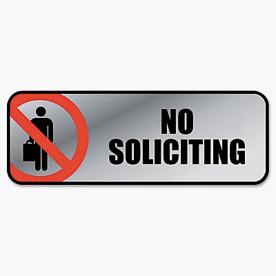Cosco Brushed Metal Office Sign No Soliciting 9 X 3 Silver/Red 098208 • $13.98