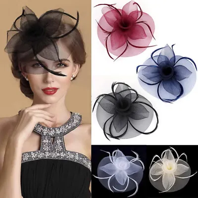 $6.92 • Buy Feather Flower Hair Hat Fascinator On Headband Wedding Royal Party Accessories