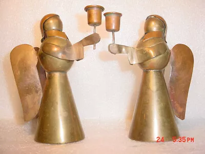 Set Vintage Copper Brass Mixed Metal Angels Mexican Folk Art Taper Candle Holder • $30