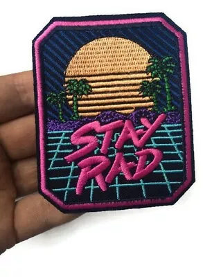 £3.75 • Buy Surf Skate Stay Rad Beach Sunset Embroidered Iron On Patch Quality 9 Cm Retro 