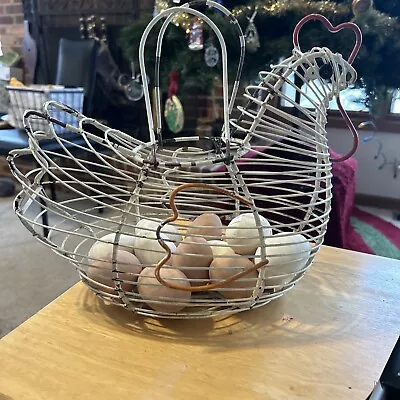 Vintage Coated Wire Hen Chicken Egg Basket Farm Farmhouse Cottage Country Decor • $40