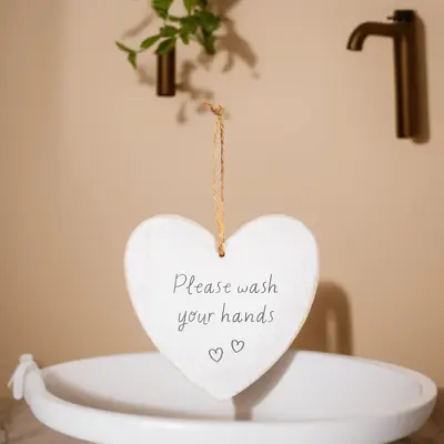 Sass&Belle Wash Hands Bathroom Toilet Wooden Heart Plaque Hanging Sign Home Gift • £5.99