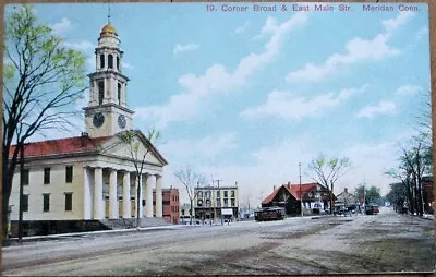 Meridan CT 1910 Postcard: Corner Broad & Main Street - Connecticut Conn • $9.99