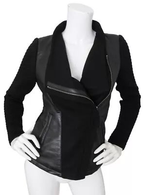 Mackage Lambskin Leather Wool Knit Jacket Womens Small Zip Front Moto Black • $64.97