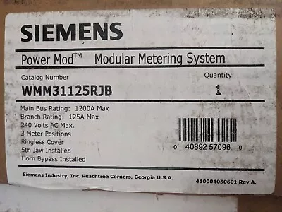 ⚡ Siemens 3-Gang 1200A 125 Amp RINGLESS BYPASS Power Mod WMM31125RJB Meter • $2095