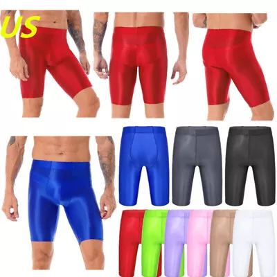 US Sexy Men's Shiny Glossy See Through Shorts Trunks Fitness Bottoms Short Pants • $11.03