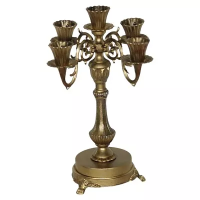 Vintage Candelabra 5 Piece Arm Stick Antique Brass Finish Metal Victorian Style • $39.99